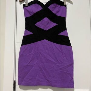 Elegant Strapless Purple and Black Dress